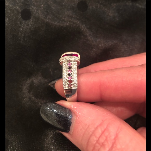 Simulated Ruby Ring with side stone accents Size 6 - Picture 6 of 7